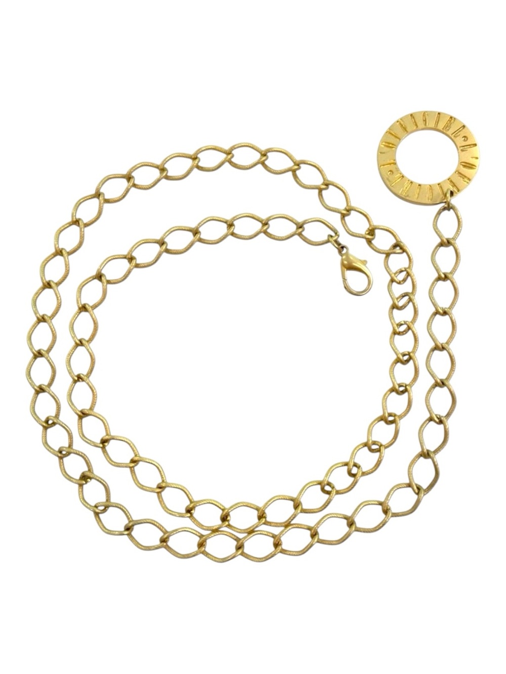 Gold Link Chain Belt Adjustable Gold Tone Waist Hip Belt Circular Logo Charm